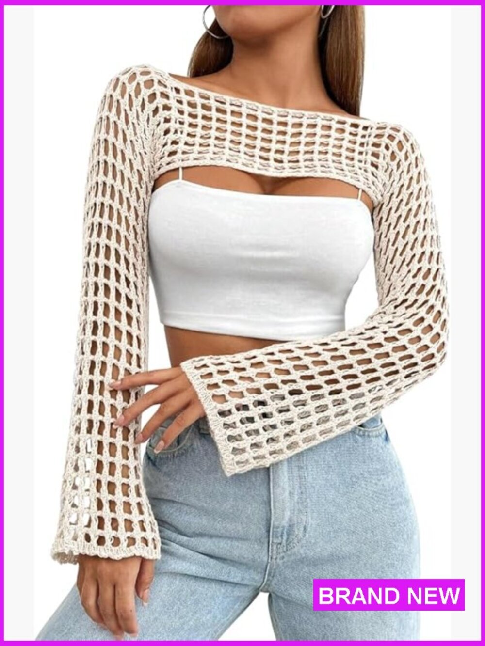 Crochet Shrug Y2K Hollow Out Bolero Crop Knit Sweater See Through Cover Up
